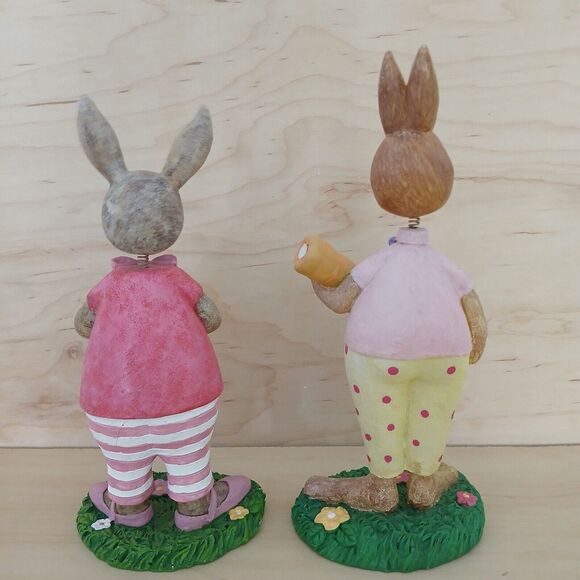 Christmas Tree Shop Easter Bunny Bobble Head Rabbits Resin 8" Figurines Set of 2 - Picture 3 of 8